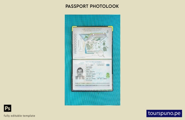 Plantilla de apariencia fotográfica lista para imprimir pasaporte de Nueva Zelan
